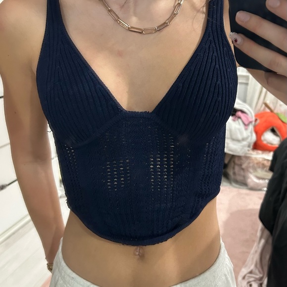 Garage Navy Knit Tank Top - Picture 1 of 4